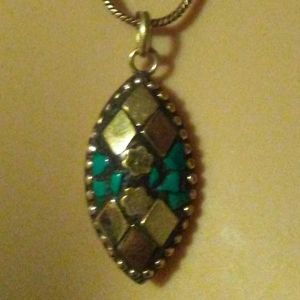 GENUINE TURQUOISE PENDANT IN BRASS